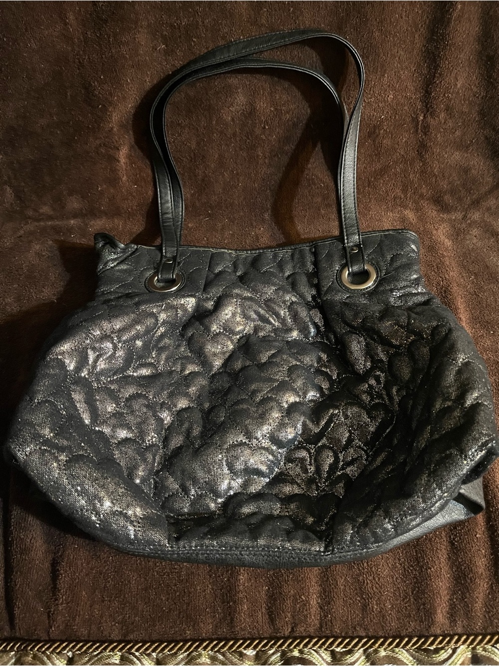 Candie's Quilted Metallic Black Tote